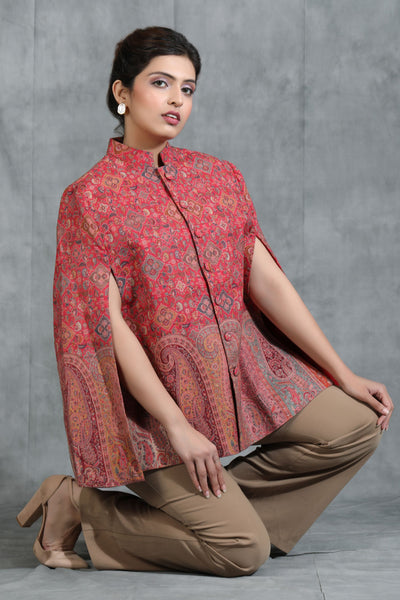 Red Cape Jacket With Paisley Design