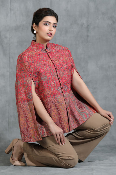 -  Red Cape Jacket With Paisley Design