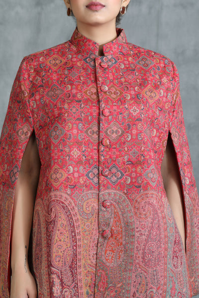 -  Red Cape Jacket With Paisley Design