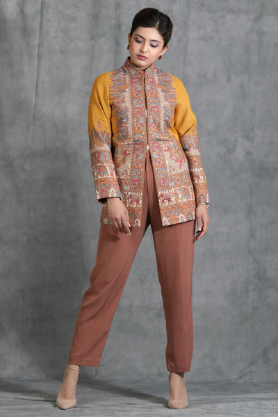 -  Yellow Vintage Coat With Paisley Design
