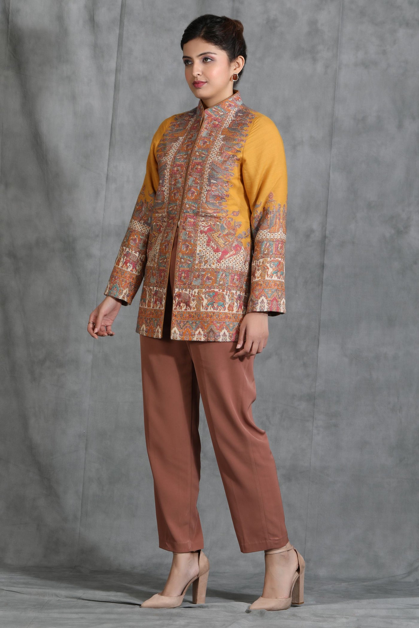 -  Yellow Vintage Coat With Paisley Design
