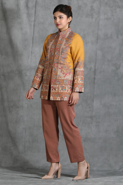 -  Yellow Vintage Coat With Paisley Design