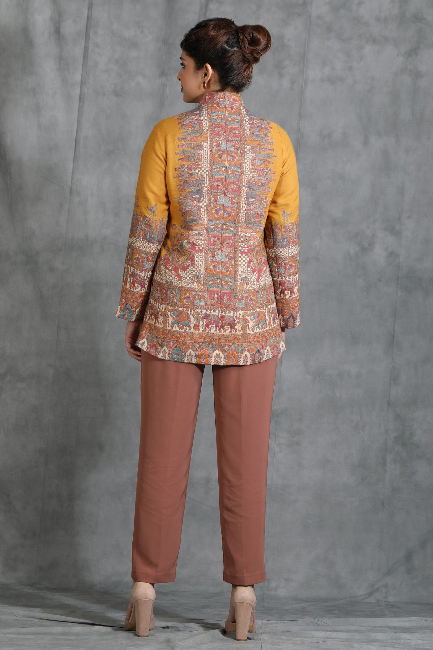 -  Yellow Vintage Coat With Paisley Design