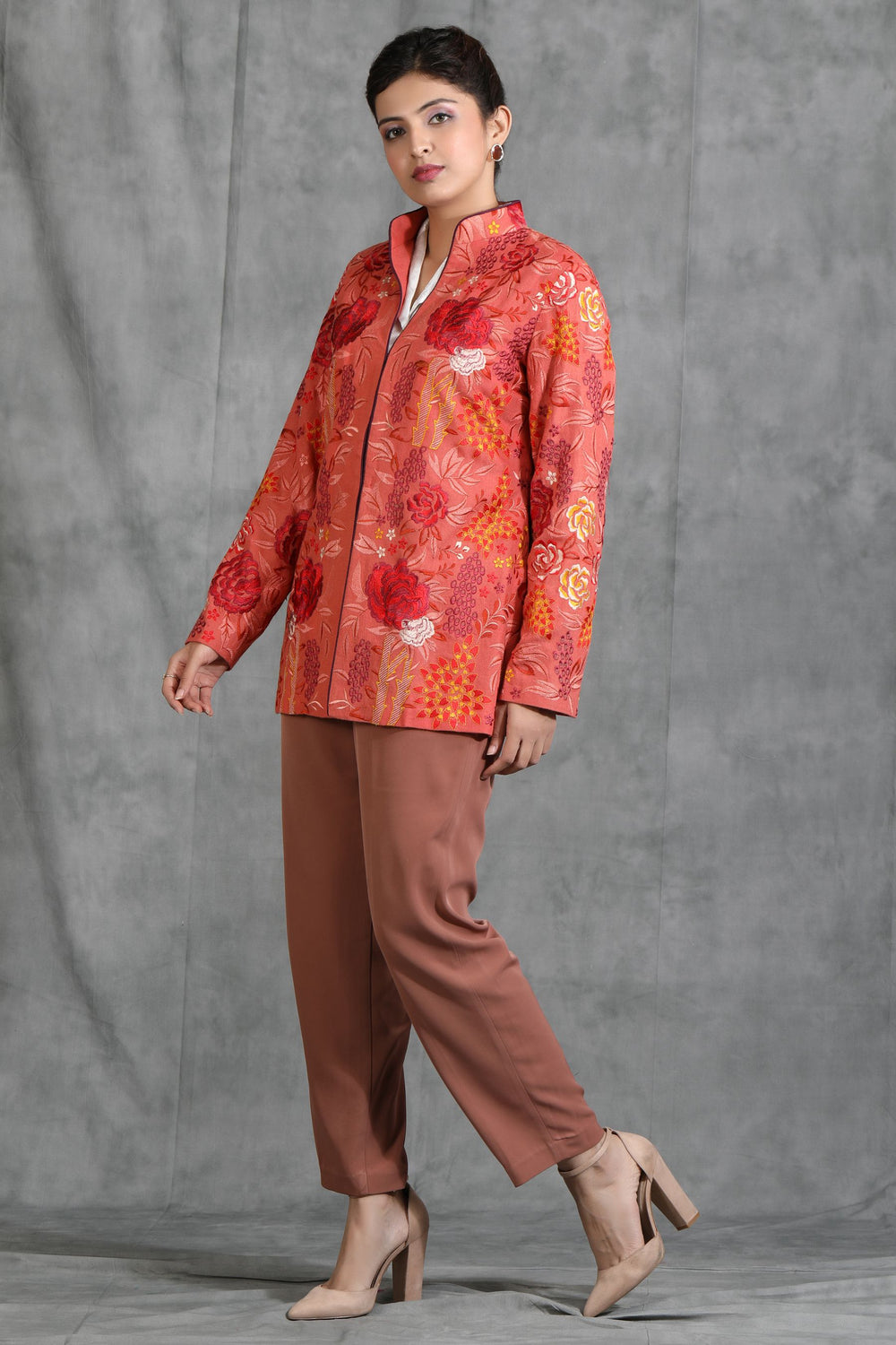 '-  Red Floral Embroidered Jacket