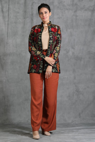 -  Black Floral Embroidered Jacket