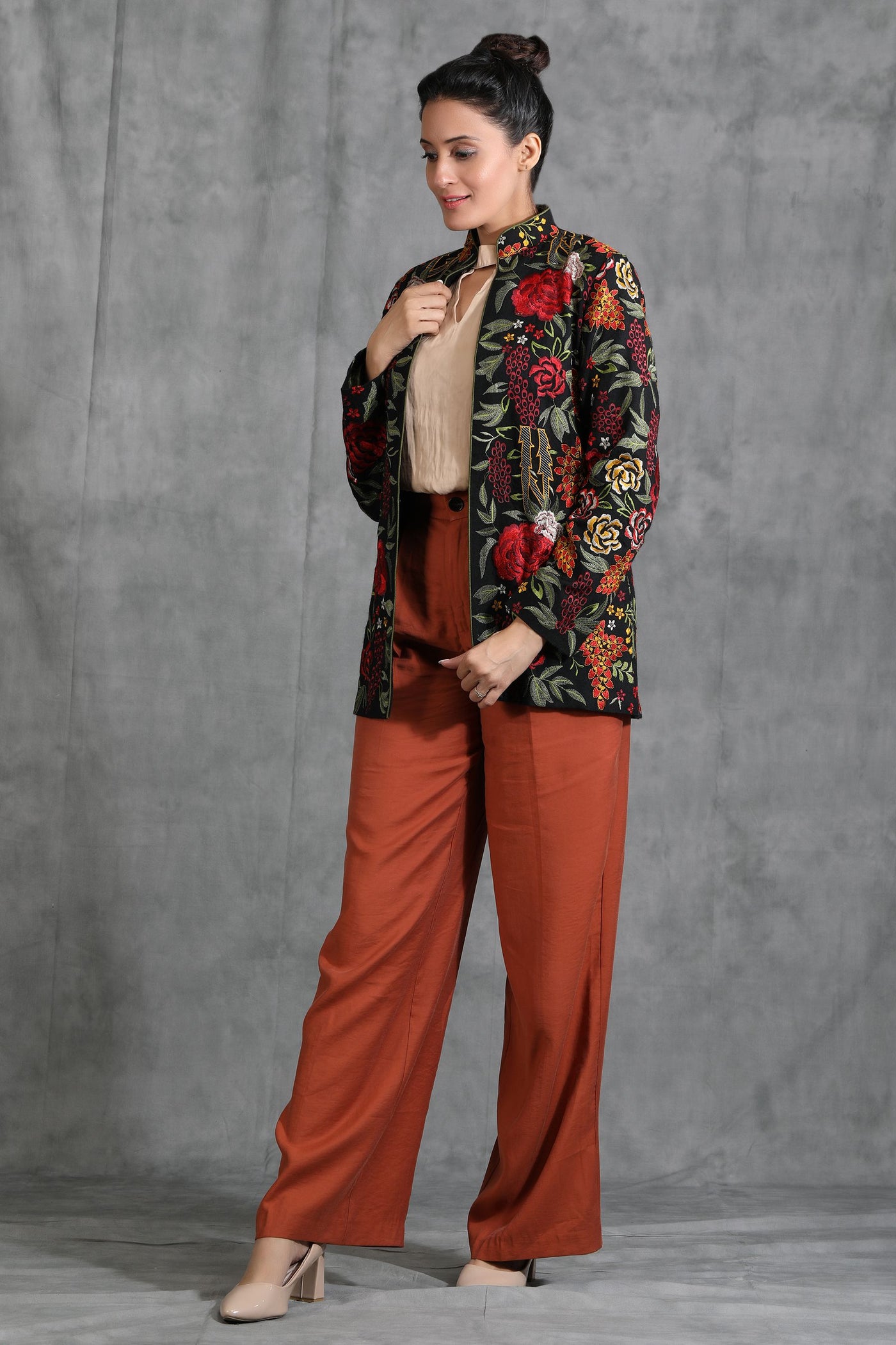 -  Black Floral Embroidered Jacket