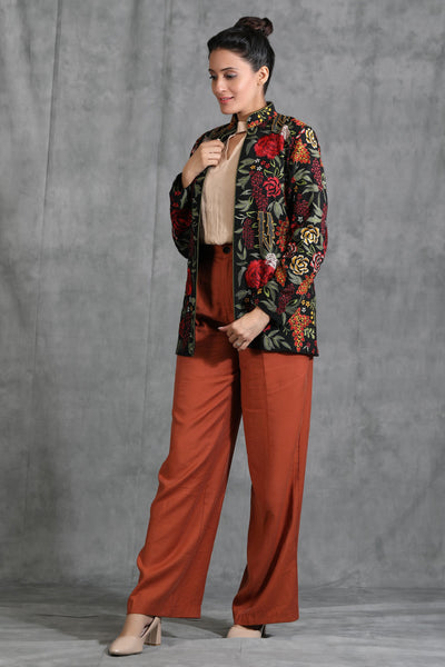 -  Black Floral Embroidered Jacket