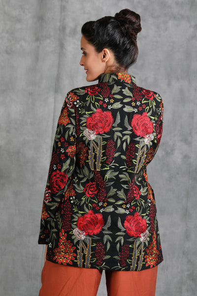 Black Floral Embroidered Jacket