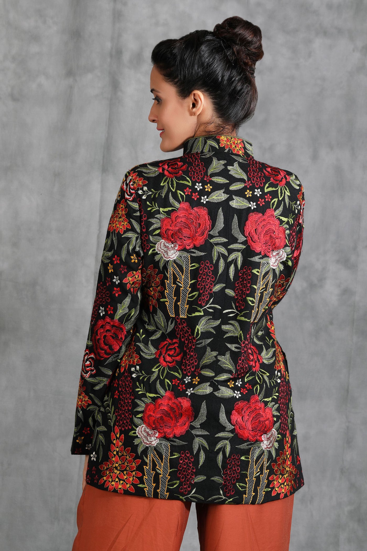 -  Black Floral Embroidered Jacket
