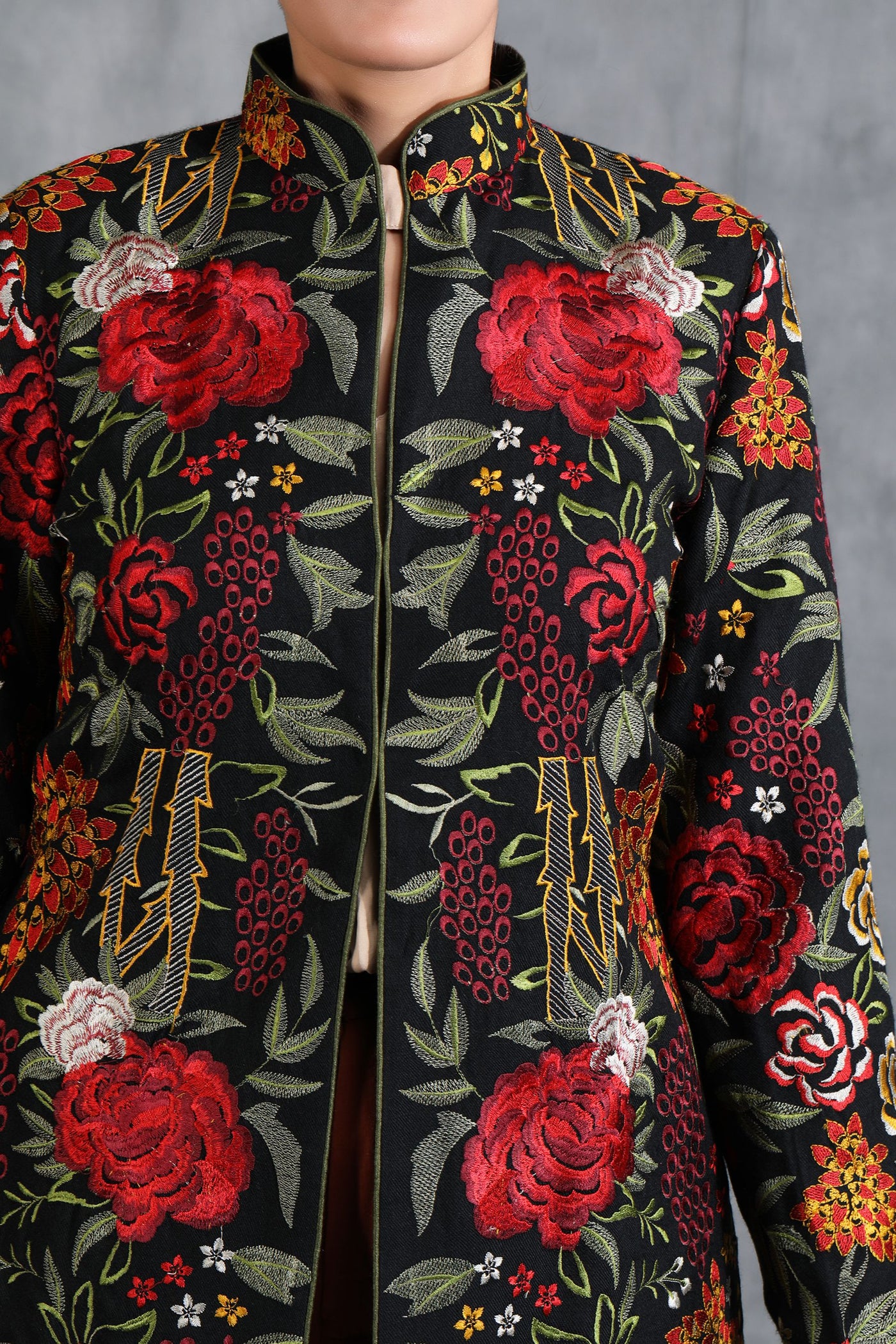 -  Black Floral Embroidered Jacket