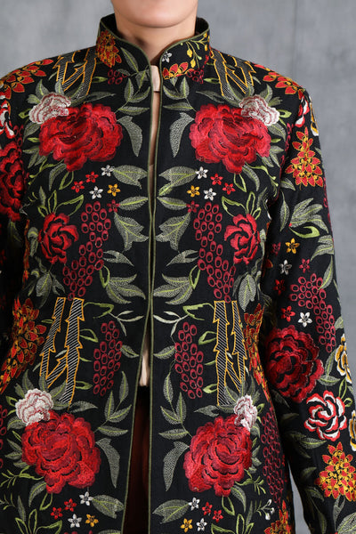 -  Black Floral Embroidered Jacket