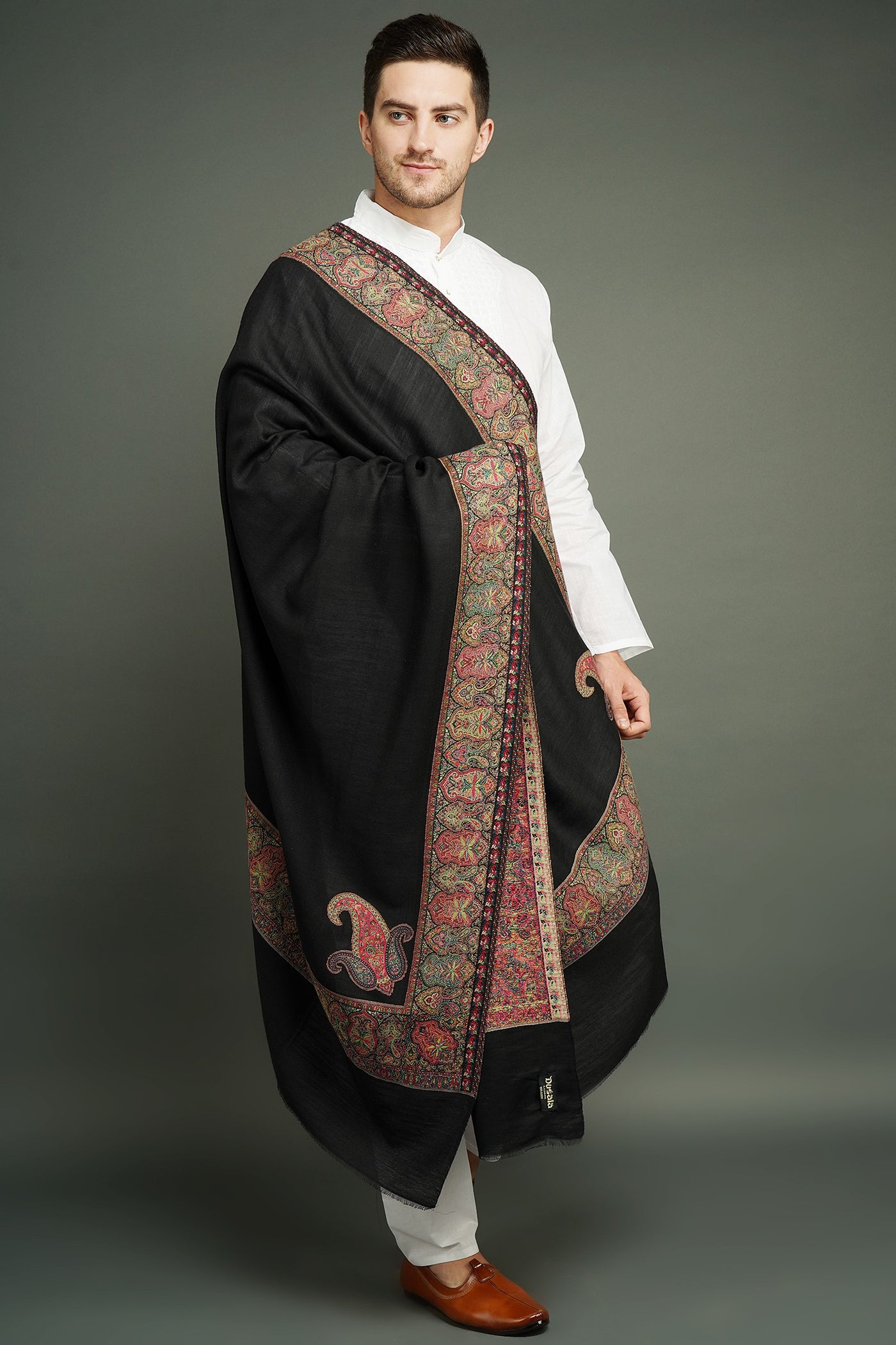 -  Pashmina Wool In Antique Jamawar Paisley Design