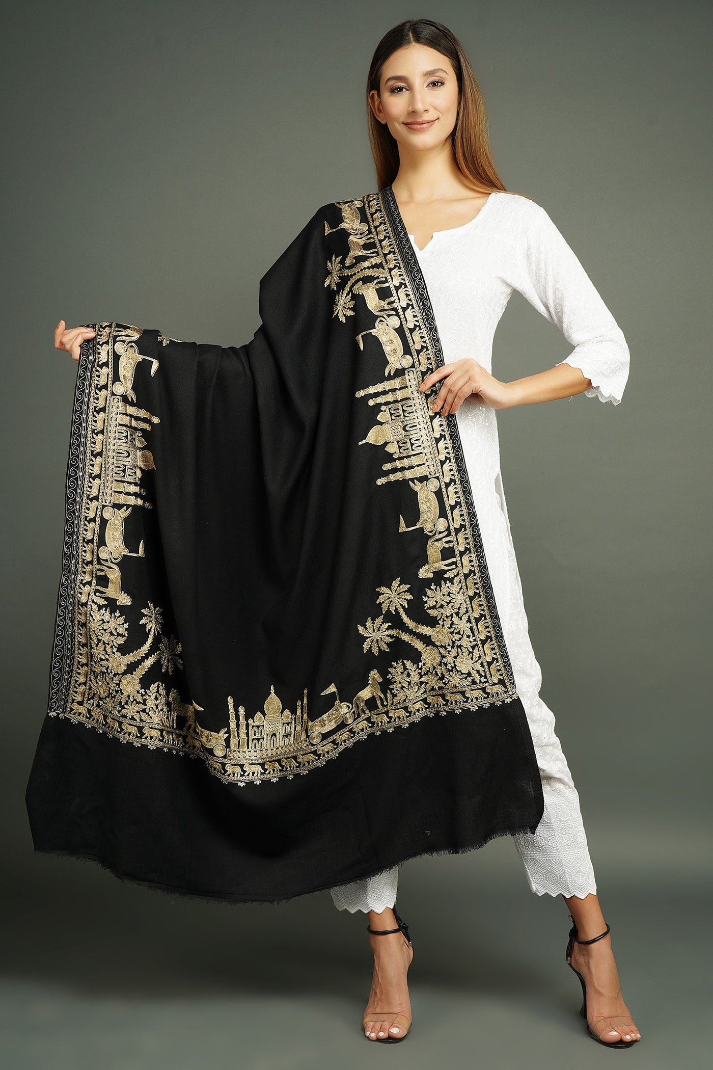 Pashmina Gold Resham Sari Thread Work By Hand