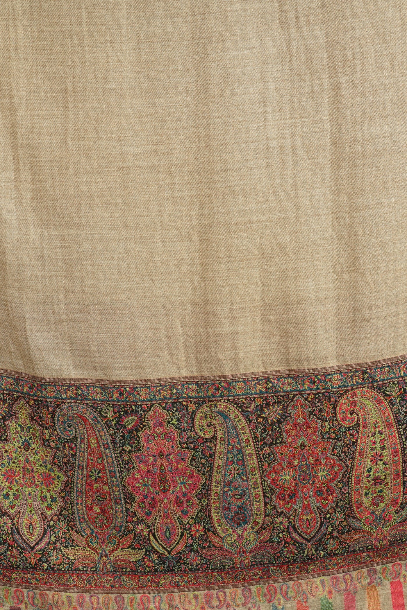 -  Pashmina Wool In Antique Jamawar Border With Paisley Work