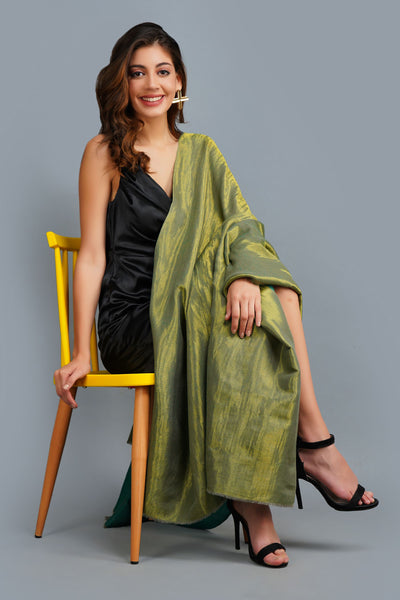 -  Handwoven Green Zari Pashmina Shawl