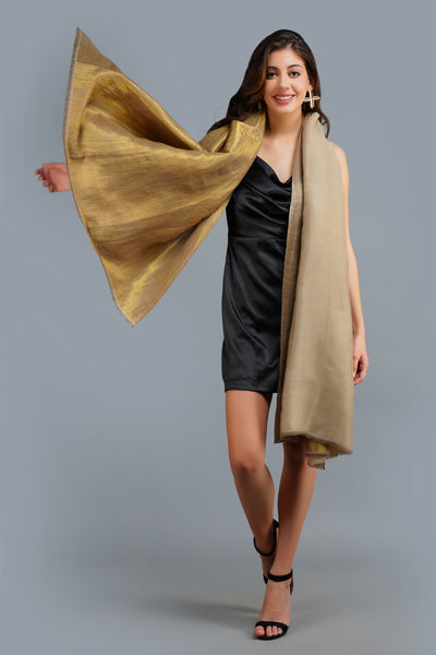 -  Golden Beige Reversible Handwoven Zari Shawl