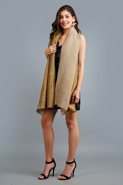 -  Golden Beige Reversible Handwoven Zari Shawl