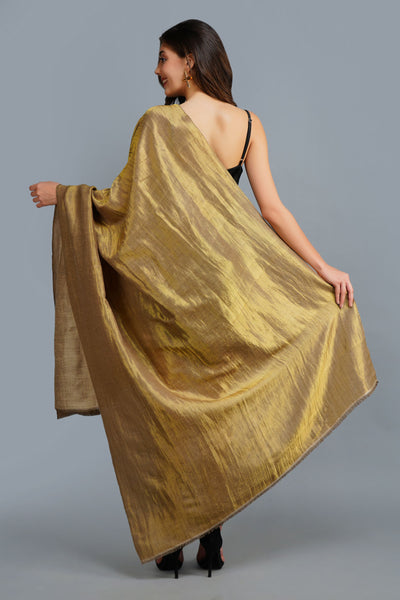 -  Golden Beige Reversible Handwoven Zari Shawl