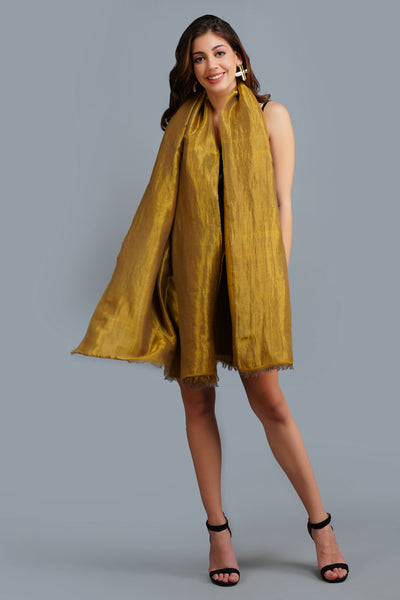 -  Handwoven Golden Zari Pashmina Shawl