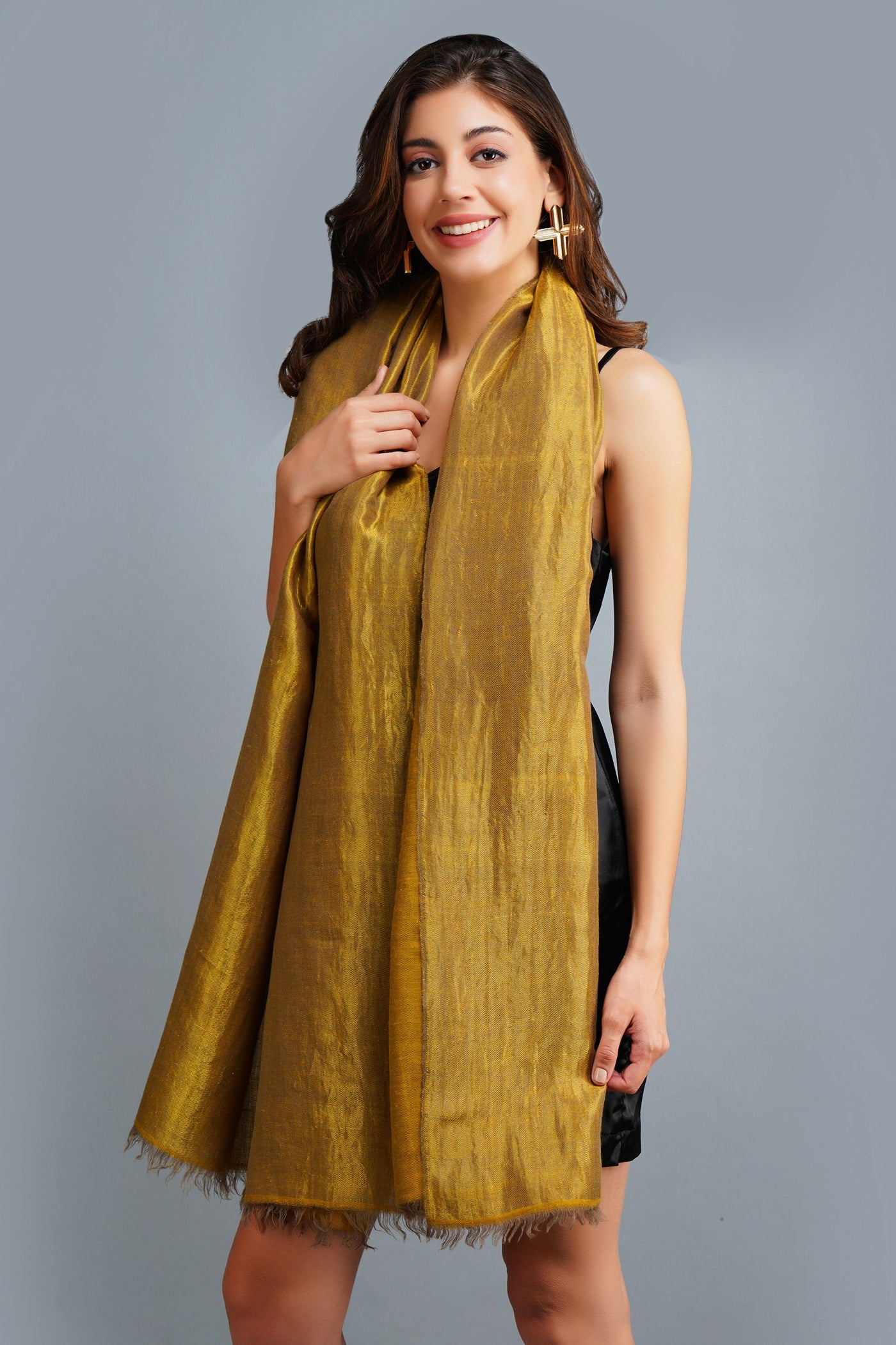 -  Handwoven Golden Zari Pashmina Shawl