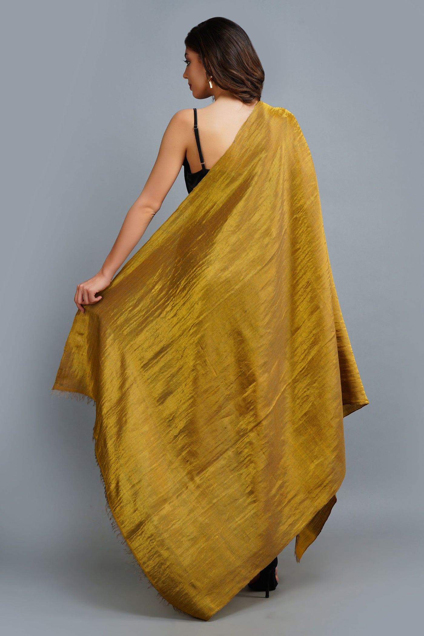 -  Handwoven Golden Zari Pashmina Shawl