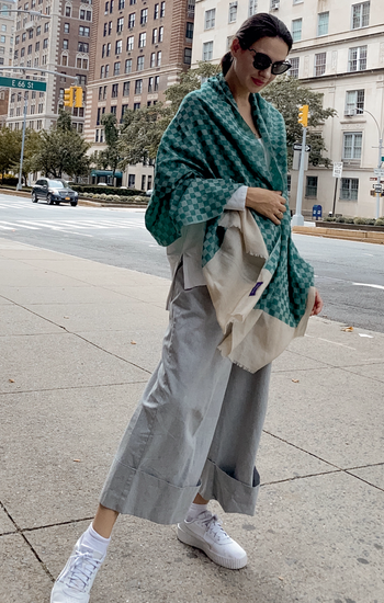Marina Zlenko In Checkered Green Stole